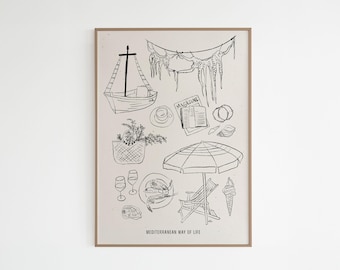 Illustration of the Mediterranean way of life / print poster souvenir summer