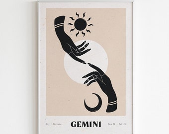 A4 poster in recycled paper illustration astrology gemini zodiac sign