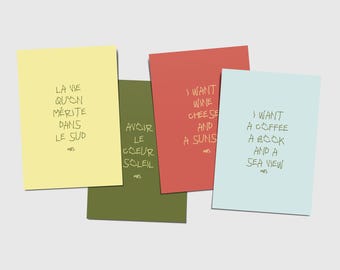 Postcards of the French Riviera – sold individually or in sets of 4 colors – Sunny & lifestyle messages – Souvenirs of the South of France