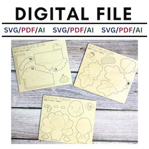 Kit de manualidades DIY para niños emergentes de Acción de Gracias, SVG, Otoño, Cosecha, Archivo digital, Glowforge, Artesanías láser