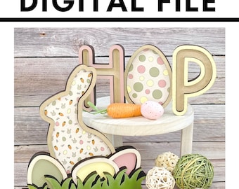 Shelf Sitter Easter Bunny, Shelf Sitter Hop, SVG, Digital, Glowforge, Laser Cut, Easter Décor, Easter