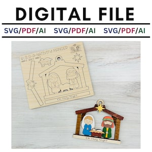 Christmas Ornament, Pop-Out Kids DIY Craft Kit, SVG, Nativity Ornament, Digital File, Glowforge, Laser Crafts