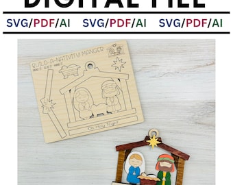 Christmas Ornament, Pop-Out Kids DIY Craft Kit, SVG, Nativity Ornament, Digital File, Glowforge, Laser Crafts