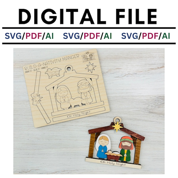 Weihnachts Ornament, Pop-Out Kinder DIY Bastelset, SVG, Krippen Ornament, Digitale Datei, Glowforge, Laser Crafts