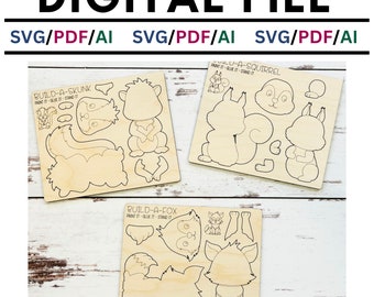 Può includere: Tre kit di artigianato in legno per costruire una puzzola, uno scoiattolo e una volpe. Ogni kit include più pezzi che possono essere dipinti e incollati insieme per creare un animale 3D.