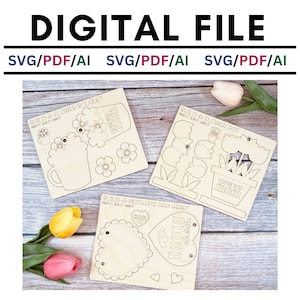 Conjunto del Día de la Madre, Kit de artesanía DIY para niños emergente, SVG, Ramo, Maceta, Corazón, Archivo digital, Archivo cortado con láser, Glowforge
