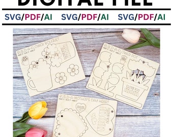 Mother's Day Pop-Out Craft Kit: Flower Bouquet, Pot, Heart (SVG, PDF, AI)
