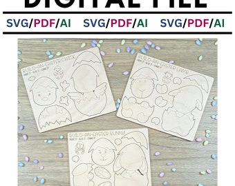 Easter Animal Set, Pop-Out Kids DIY Craft Kit, SVG, Easter Bunny, Easter Lamb, Easter Chickl, Laser, Digital, Glowforge, Laser Crafts