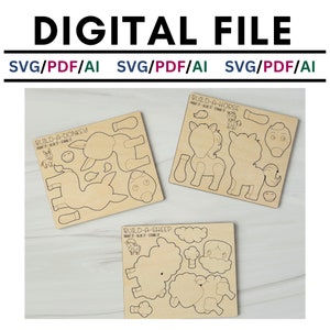 Bauernhof Tier Pop-Out Kinder Bastelpackung, SVG, Esel, Schaf, Pferd, Digitale Datei, Glowforge, Laser Crafts
