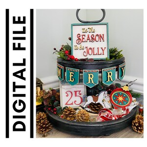 Christmas Tiered Tray Decor SVG: Farmhouse Style Glowforge File (Digital File)
