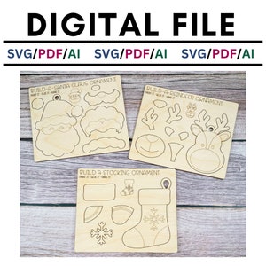 Weihnachtsschmuck, Pop-Out-Kinder Bastelpackung, SVG, Weihnachtsmann, Rentier, Strumpf, Schneemann, Digitale Datei, Glowforge, Laser Crafts