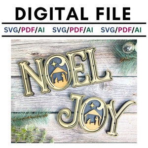 Shelf Sitter Noel Nativity, Shelf Sitter Joy Nativity, SVG, Digital, Glowforge, Laser Cut, Christmas