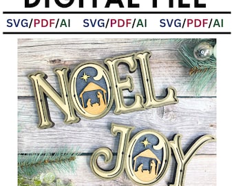 Shelf Sitter Noel Nativity, Shelf Sitter Joy Nativity, SVG, Digital, Glowforge, Laser Cut, Christmas