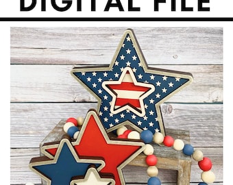 Patriotic Shelf Sitter Stars: Glowforge Laser Cut File (SVG)