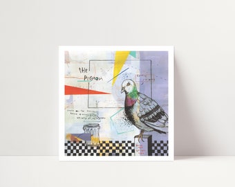 The Pigeon Print, Fine Art Print Signed by Artist of an Original Mixed Media Artwork - 30 x 30 cm
