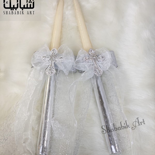 luxury Christening/Baptism Taper Candles with silver leaf