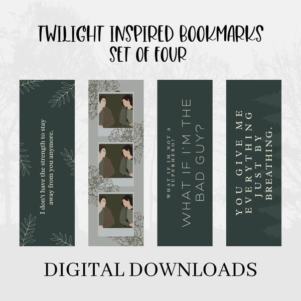 Set of 4 Twilight Inspired Quote Bookmarks, Printable Digital Bookmarks to Download, Book Lover Gift