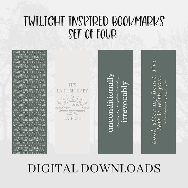 Set of 4 Twilight Inspired Quote Bookmarks, Printable Digital Bookmarks to Download, Book Lover Gift