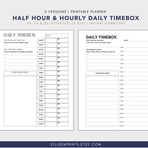 Printable Daily Timebox Planner for Productivity | Focus Timebook | Hourly and Half Hour Timeboxing Schedule | PDF Digital Download