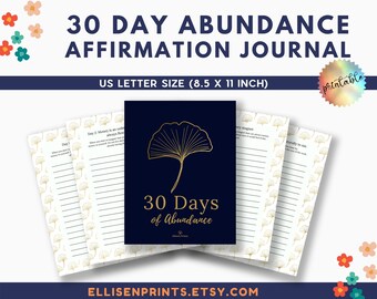 30-Day Abundance Affirmation Journal, Daily Prompts (PDF Pattern)