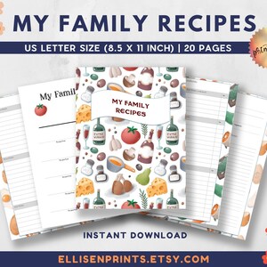 Family Recipe Book Blank, Recipe Book for Own Recipes, Printable Recipe Planner, Kitchen Recipe Journal, Recipe Keepsake Book, DIY Cookbook