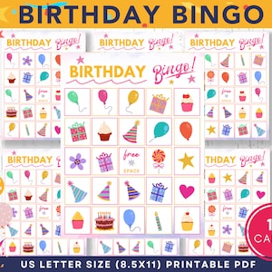 Geburtstag Bingo Spiel | Bingo Karten zum Ausdrucken für Kinder | Jugendliche und Erwachsene | Kindergeburtstag Spiele | Gastgeschenke |Birthday Party