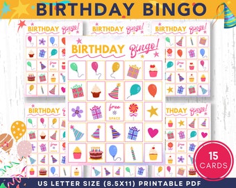Jogo de Bingo de Aniversário para Imprimir | 15 Cartelas (PDF)