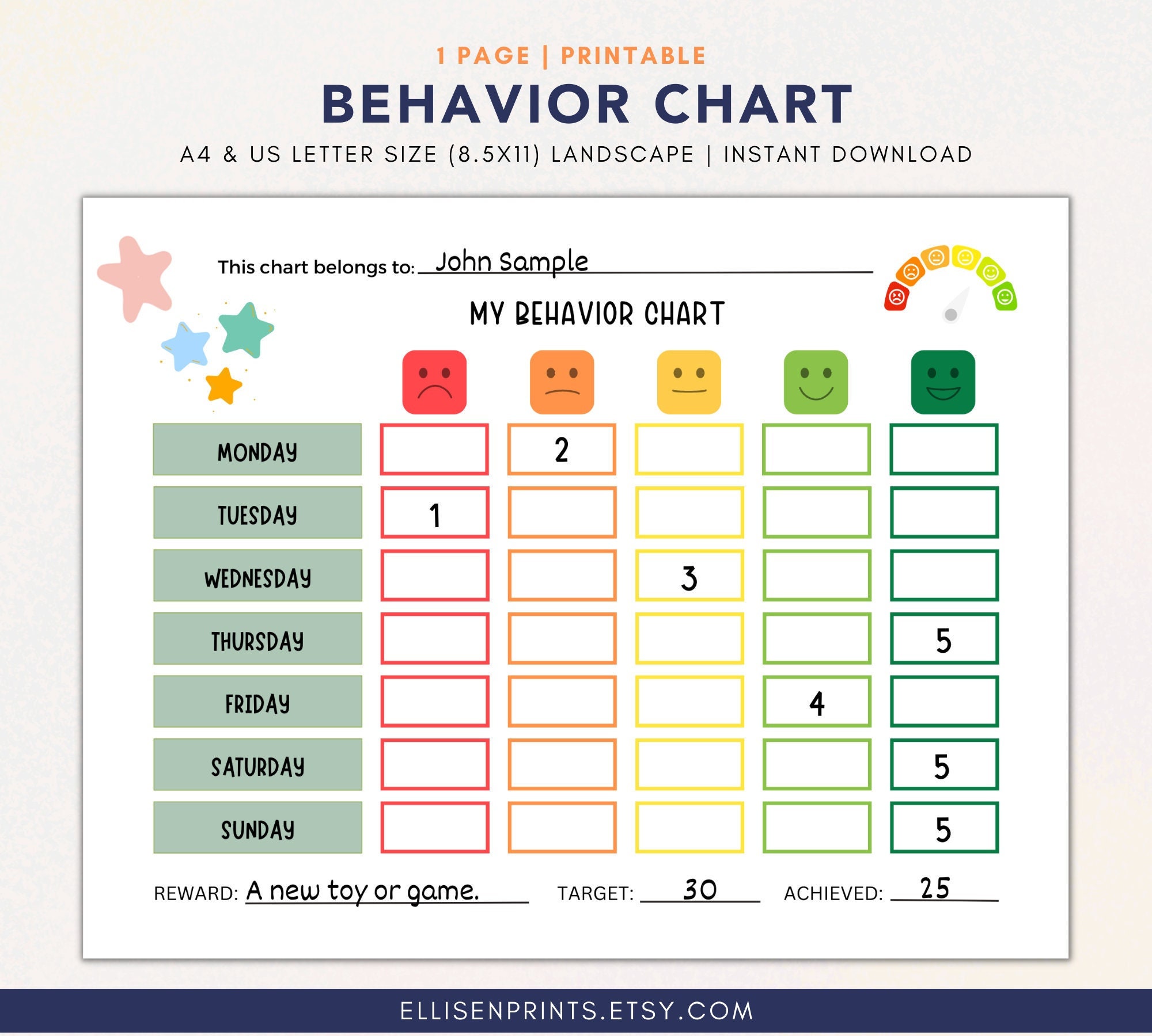 Colourful Chart for Kids Behavioral Chart Potty Training Etsy