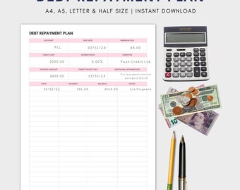 Minimalist Debt Repayment Plan | Debt Payment Tracker Printable | Minimalist Debt Repayment Tracker A4,A5,Letter,Half, |Instant Download PDF