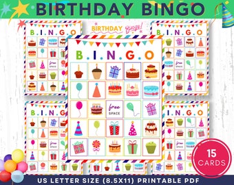 Birthday Bingo Game | 15 Printable Cards (PDF)