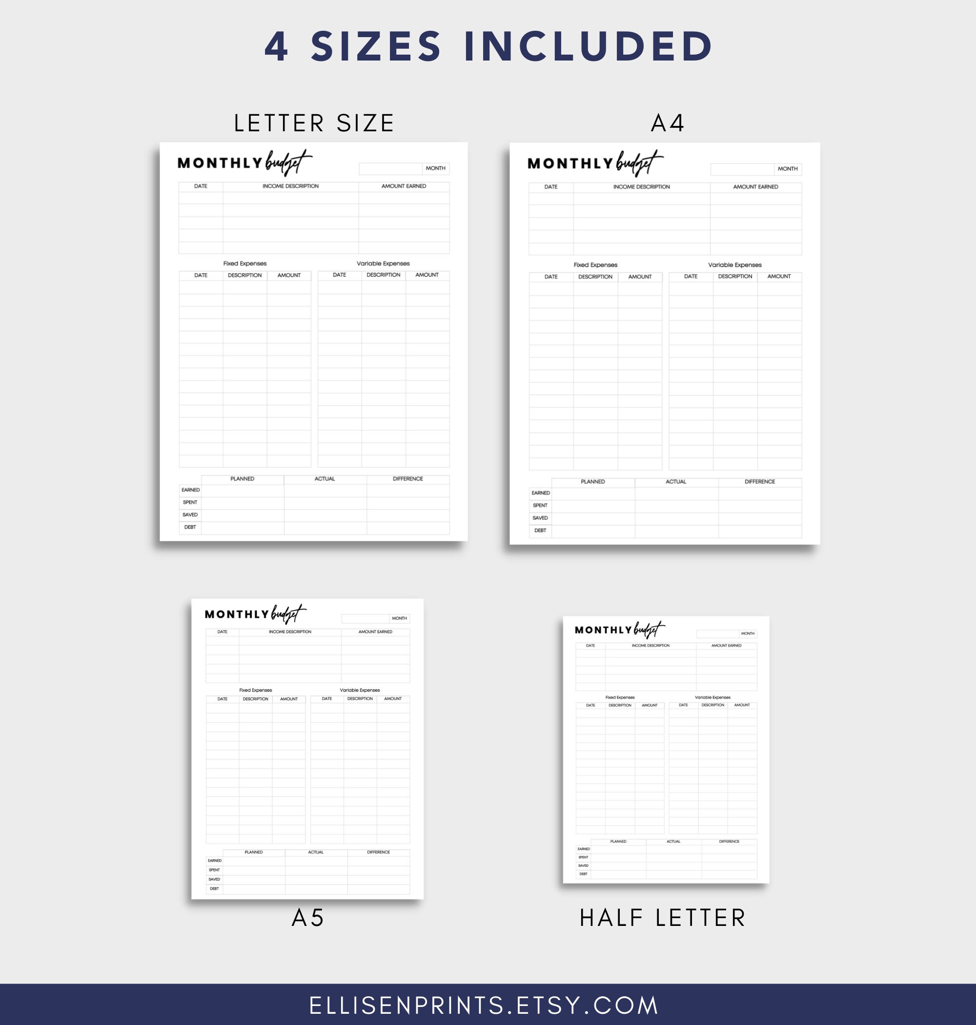 Monthly Budget Printable Monthly Budget Sheet Printable Budget by Pay ...