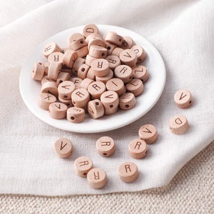 Individual Round Beech Wood Letter Beads