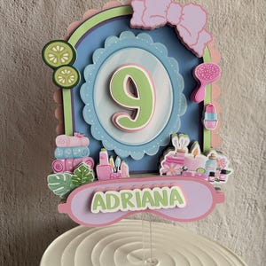 Spa cake topper, girl birthday, slumber spa party, slumber bash party, spa girl birthday party, pampered, spa decor, glam cake topper