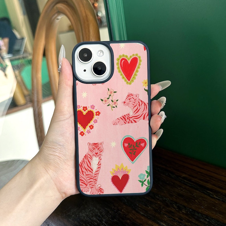 IPhone 15 Case Pink Heart Tiger Phone Case for Iphone1 5 14 13 - Etsy UK
