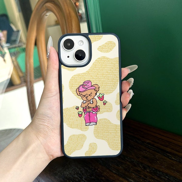 iPhone Case Retro Bear Pink Teddy Phone Case For iPhone Strawberry iPhone Cover iPhone Cases for All Models Gift for Fans HS Case 5 Styles