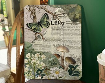 Vintage Butterfly & Mushroom iPad Case With Pencil Holder Flip/Book Style iPad Case Flower Collage iPad Air Mini 6/5/4/3 iPad Pro 2022 Case