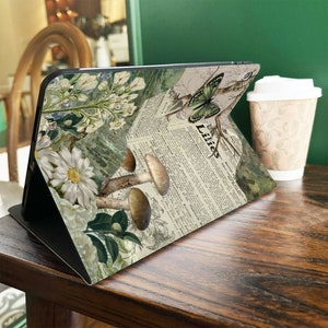 Vintage Butterfly & Mushroom iPad Case With Pencil Holder Flip/Book Style iPad Case Flower Collage iPad Air Mini 6/5/4/3 iPad Pro 2022 Case image 5