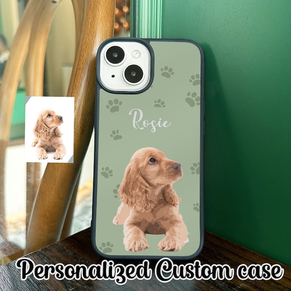 iPhone 15 Case Custom Pet Photo Phone Case, Personalized Hand Drawn Dog Phone Case, Pet Name Custom Cat Face Phone Case, Portrait Phone Case