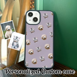Personalized Pet Portrait Phone Case, Custom Cat Dog Phone Case With Photo for iPhone 15 14 13 12 11 Pro Max 15 14 Plus 13 12 Mini XS XR 7 8