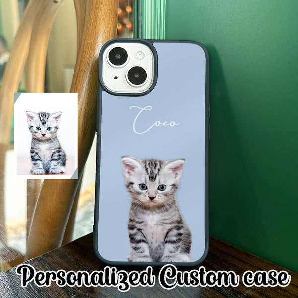 Personalized Pet Portrait Phone Case, Custom Cat Dog Phone Case With Photo for iPhone 15 14 13 12 11 Pro Max 15 14 Plus 13 12 Mini XS XR 7 8