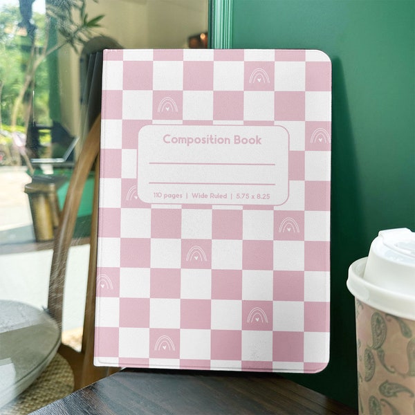 Custom Pink Plaid Composition Book iPad Case iPad 9.7"/10.2"/10.5"/10.9''/11 inch,iPad Air 3/4/5 Mini 6/5/4/3/2/1 iPad Pro iPad 2022/2021