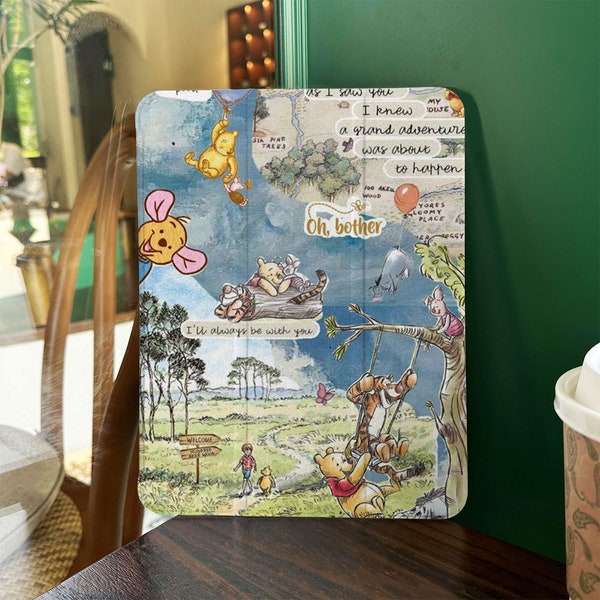 Cartoon Animal Collage iPad Case With Pencil Holder For iPad Air 3/4/5 iPad 10/9/8 iPad Mini iPad Pro 2022/2021, Flip/Book Style iPad Case