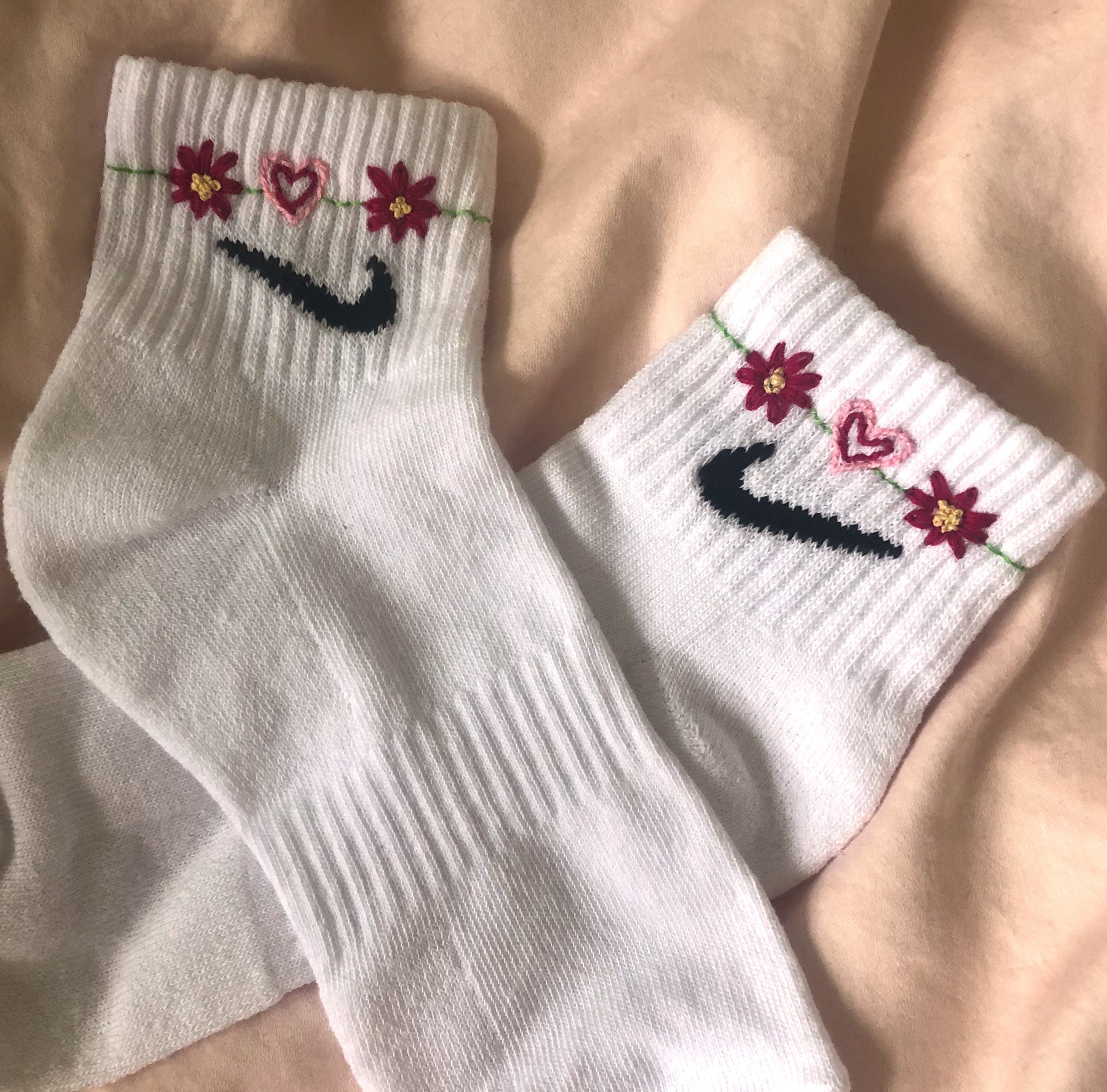 Hand Embroidered Branded Nike Floral Socks Valentines Etsy UK