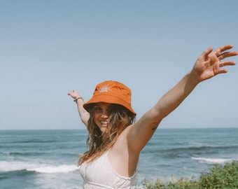 Burnt Orange Bucket Hats with Embroidered Sun Design | Lobos Sun Hats | Boho, Outdoorsy Style