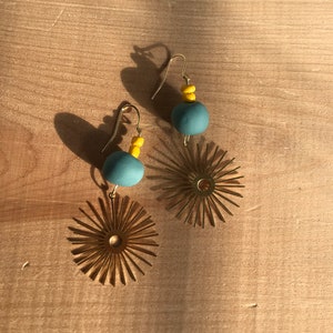 Brass Sun Earrings | Handmade with Polymer Clay | Boho Jewelry | Earthy Jewelry | Customizable