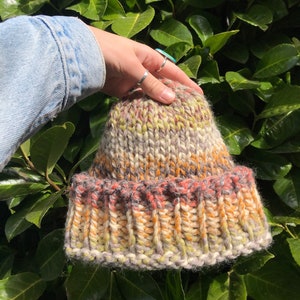 Variegated & Tweed Chunky Hand Knit Beanies Boho, Earthy, Outdoorsy, Surfer Style Beanies Organic Rainbow