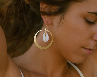 Cowrie Sea Shell Hoop Earrings | Handmade Earrings | Beachy Jewelry | Boho Style