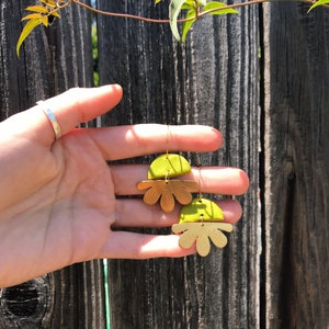 Boho Style Brass Flower Earrings Handmade with Polymer Clay on Hypoallergenic Metal Boho, Earthy, Lightweight, Simple Matcha