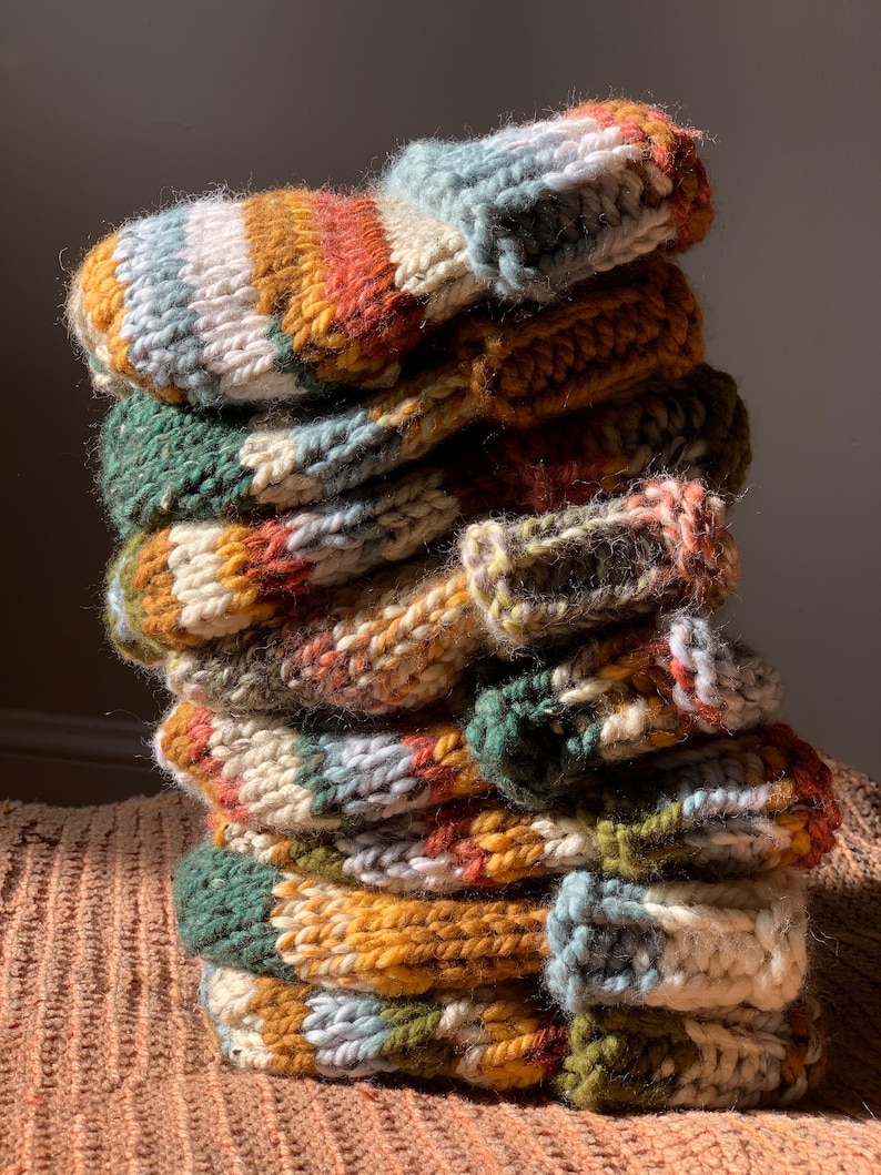 Hand Knit Colorful Scrap Beanie: Chunky Boho Style, Made with Leftover Yarn Scraps image 8