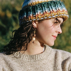 Hand Knit Colorful Scrap Beanie: Chunky Boho Style, Made with Leftover Yarn Scraps image 16